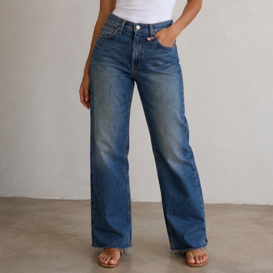 Rag & Bone Harlow Mid-Rise Straight Jeans Clover Blue Raw Hem Wdd11s2934b7cl Bb